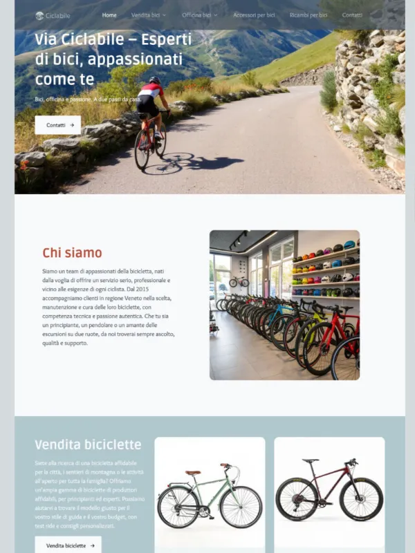 Sito in noleggio per vendita e riparazione bici: catalogo, officina e SEO locale gi&agrave; strutturati