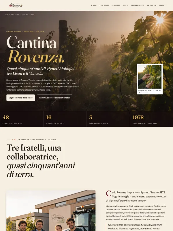 Sito pronto per cantina biologica in Veneto: sfuso, visite e B2B