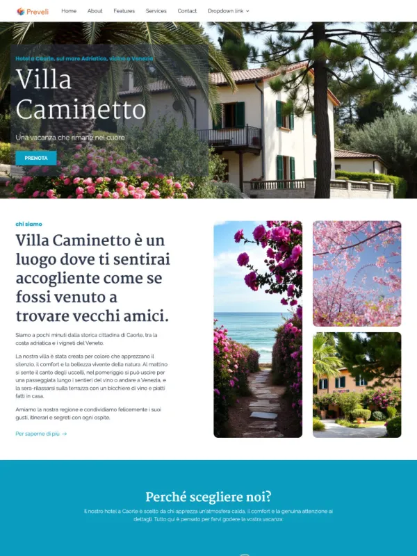 Sito pronto per hotel familiare in Veneto: struttura completa, foto camere e sezione escursioni gi&agrave; incluse