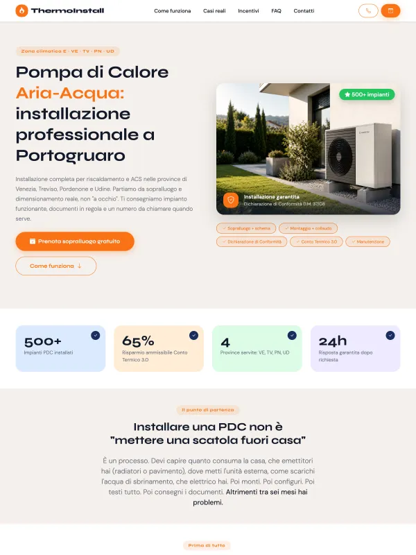 Sito pronto in noleggio per installatori di pompe di calore aria-acqua