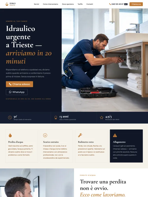 Demo sito per idraulico di pronto intervento, un sito che funziona a ogni ora