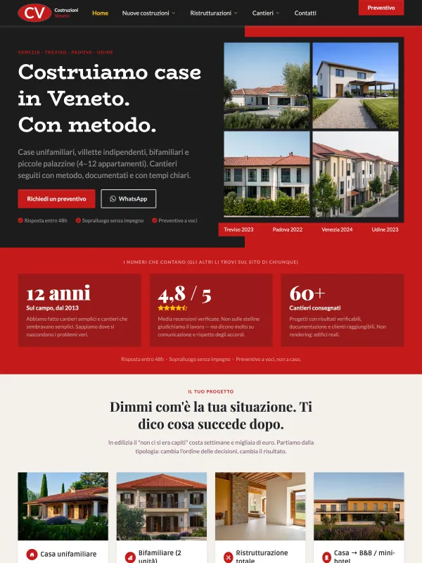 Case study sito web di presentazione con portfolio cantieri – impresa costruzione – provincia di Treviso e Veneto