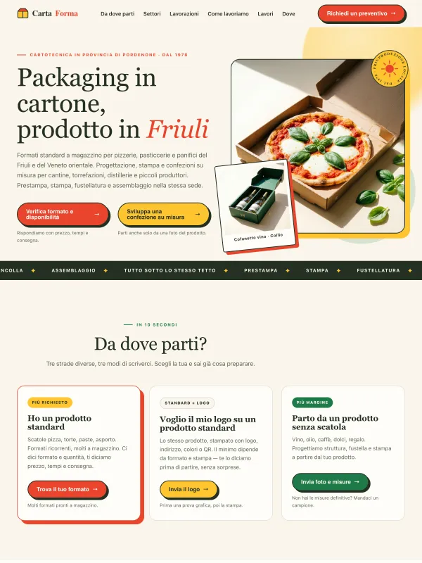 Sito pronto per cartotecnica e packaging in cartone tra Friuli e Veneto orientale