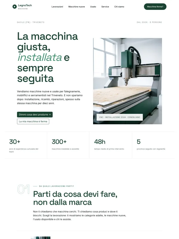Sito pronto per rivenditore di macchinari: nuovo, usato e assistenza