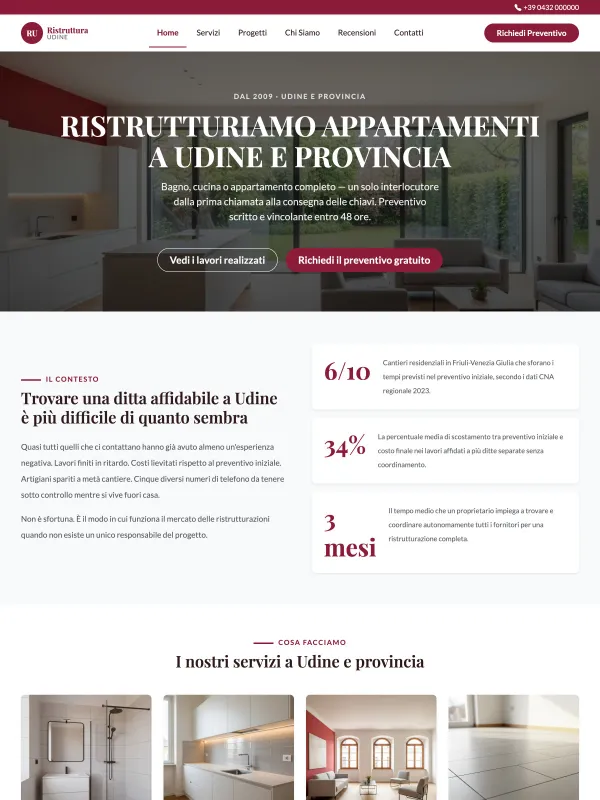 Sito pronto per impresa di ristrutturazione in provincia di Udine