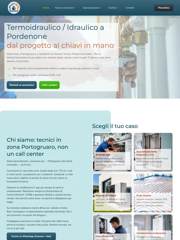 Case sito aziendale per termoidraulico &ndash; struttura a due scenari e percorso verso il contatto