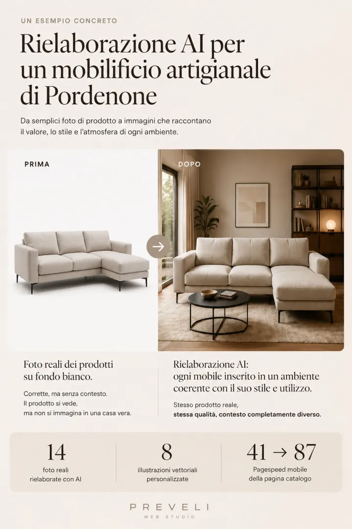 Rielaborazione AI di prodotto per un mobilificio della provincia di Pordenone